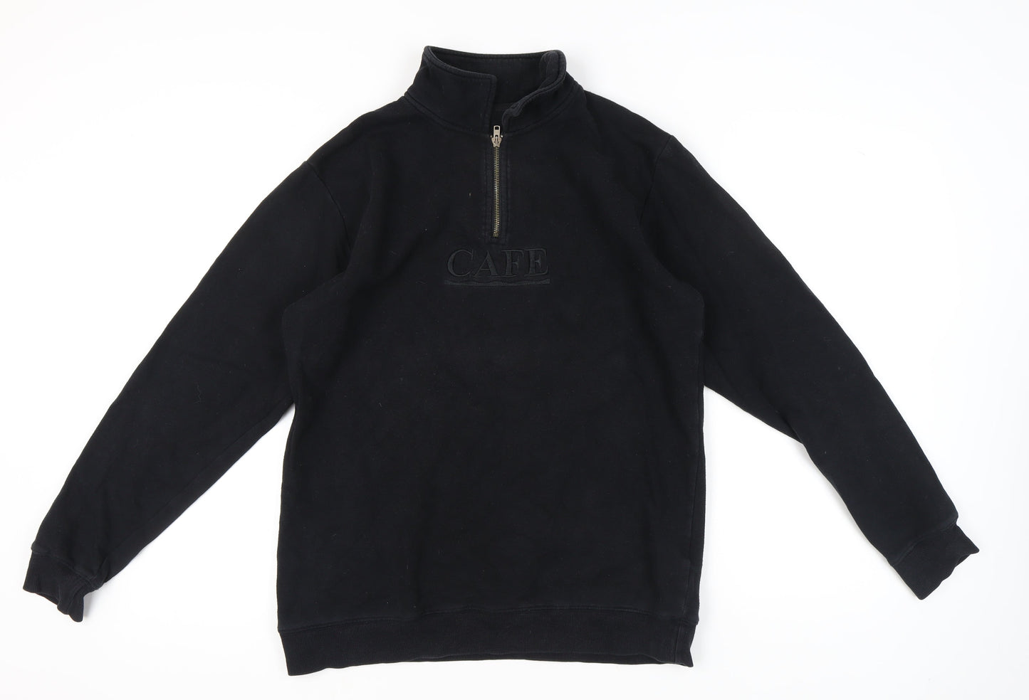 Cafe Mens Black Medium 1/4 Zip Sweatshirt High Neck Skateboarding