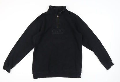 Cafe Mens Black Medium 1/4 Zip Sweatshirt High Neck Skateboarding