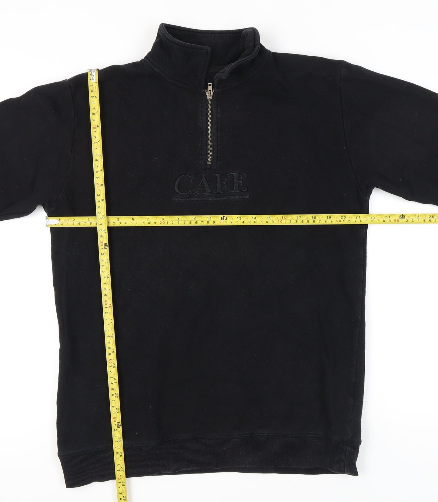 Cafe Mens Black Medium 1/4 Zip Sweatshirt High Neck Skateboarding