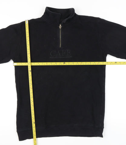 Cafe Mens Black Medium 1/4 Zip Sweatshirt High Neck Skateboarding