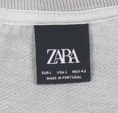 Zara Men Grey Crew Neck Pullover Sweatshirt L Regular Fit