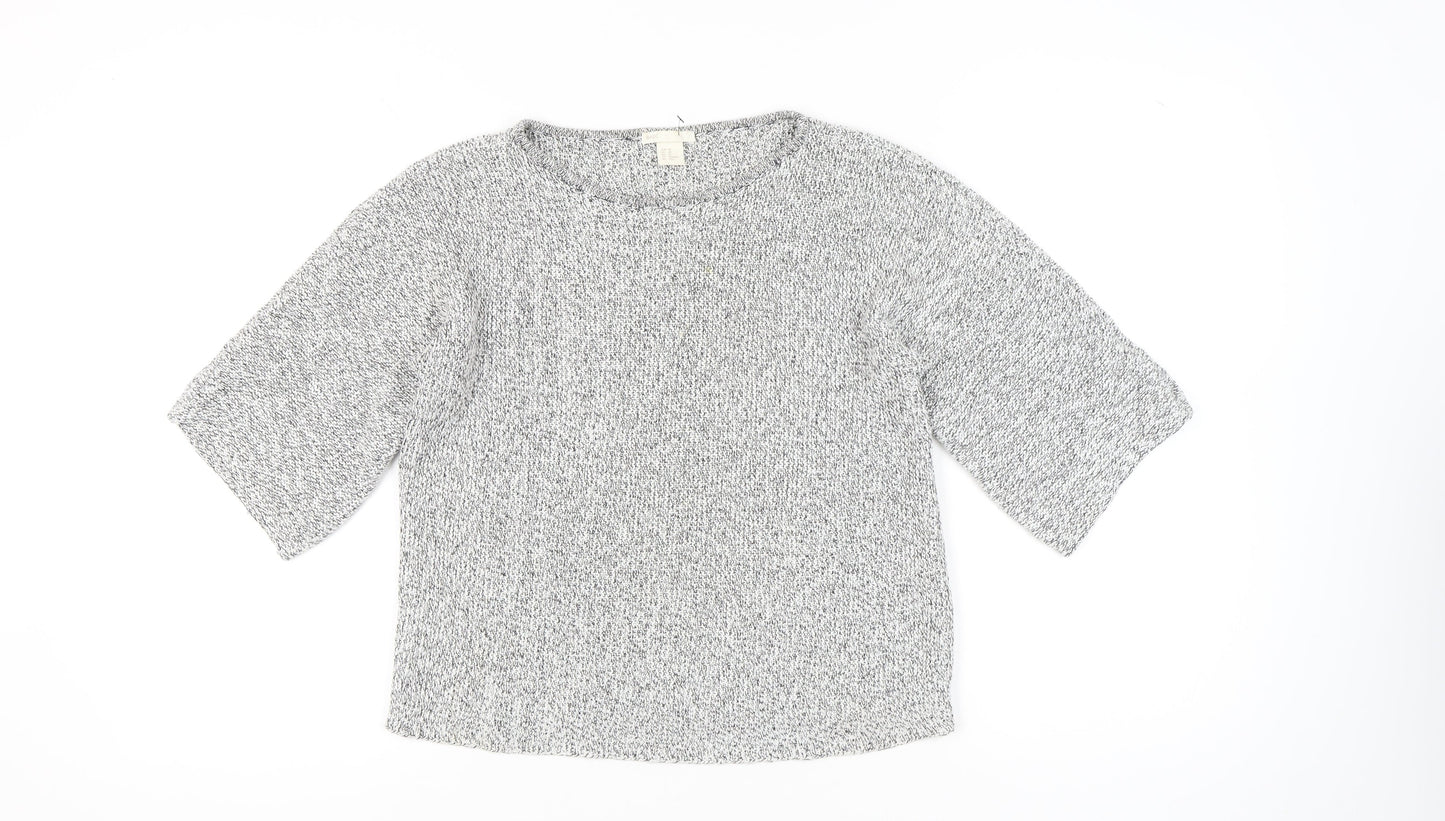 BASIC Womens Grey Chunky Knit Pullover Jumper XS 3/4 Sleeve