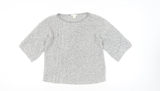 BASIC Womens Grey Chunky Knit Pullover Jumper XS 3/4 Sleeve
