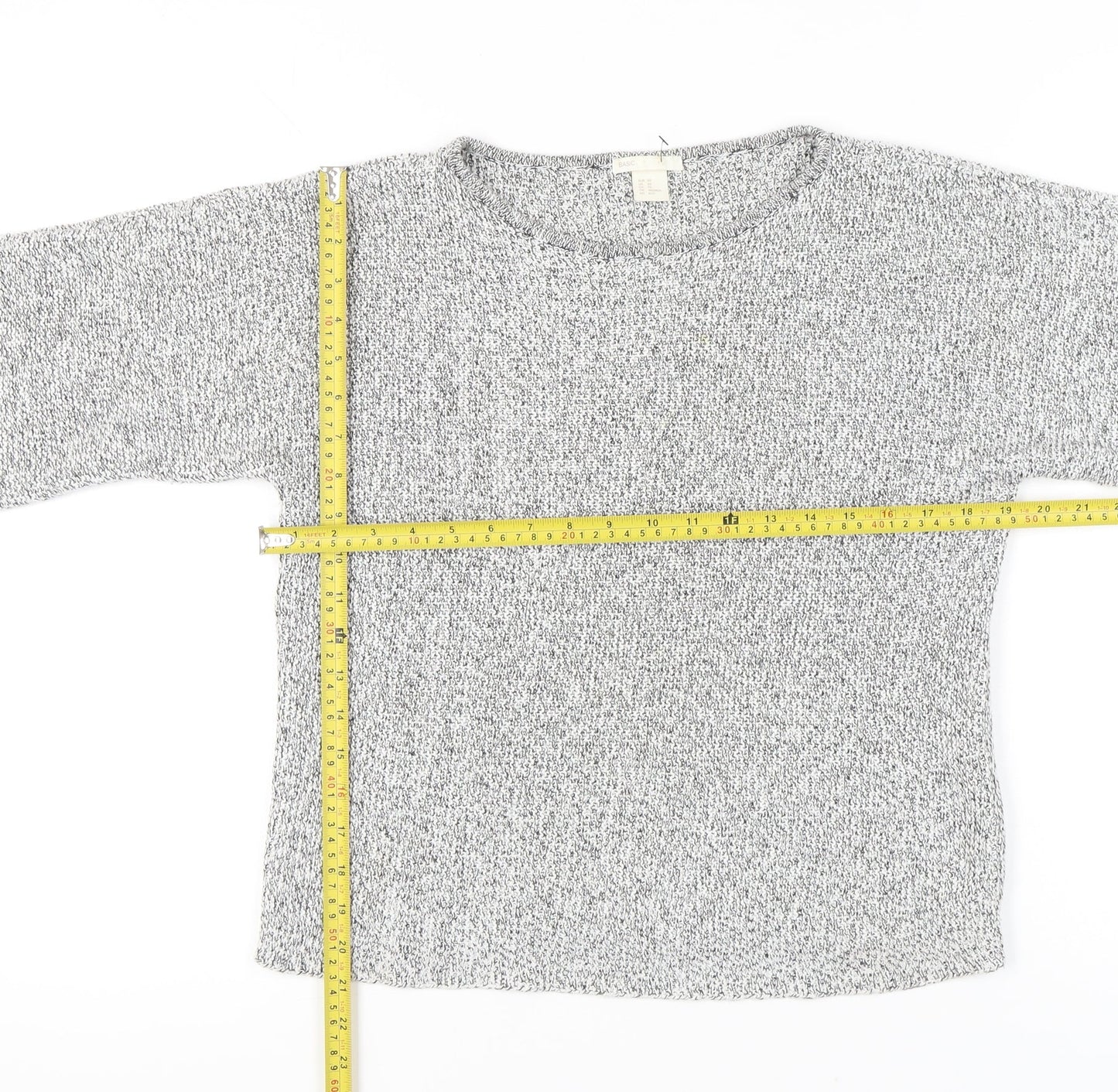 BASIC Womens Grey Chunky Knit Pullover Jumper XS 3/4 Sleeve