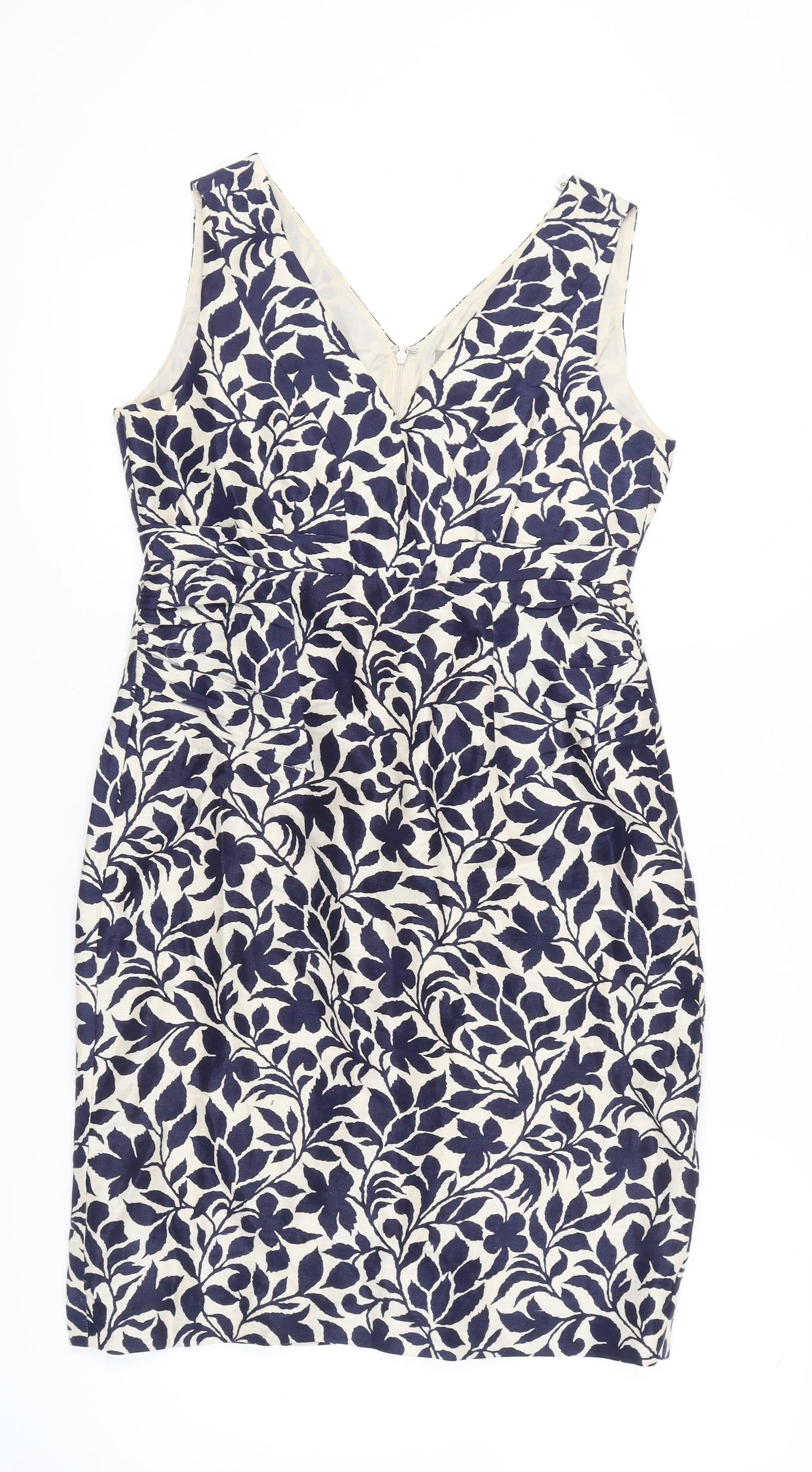 Jigsaw Women’s Blue Floral Sleeveless Sheath Linen Silk Dress Size 12