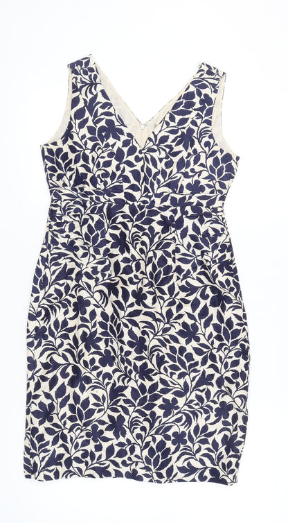 Jigsaw Women’s Blue Floral Sleeveless Sheath Linen Silk Dress Size 12