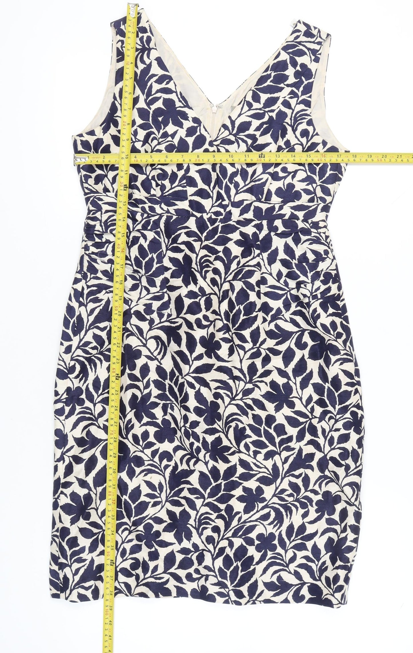 Jigsaw Women’s Blue Floral Sleeveless Sheath Linen Silk Dress Size 12