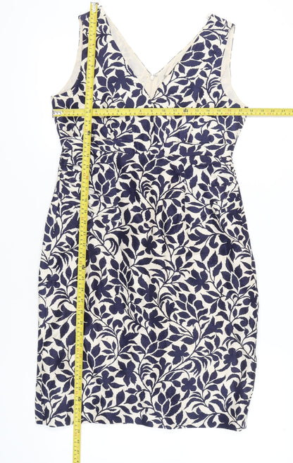 Jigsaw Women’s Blue Floral Sleeveless Sheath Linen Silk Dress Size 12