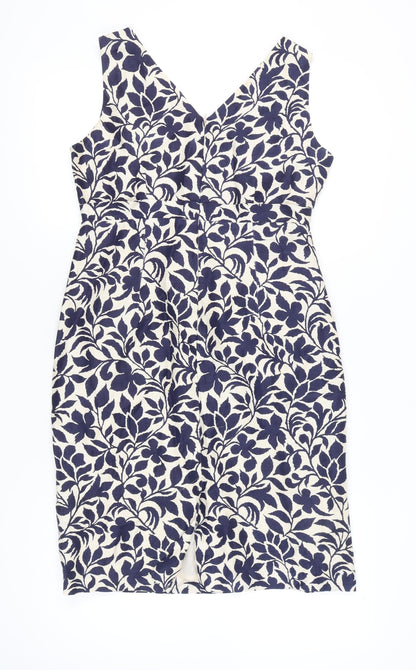 Jigsaw Women’s Blue Floral Sleeveless Sheath Linen Silk Dress Size 12