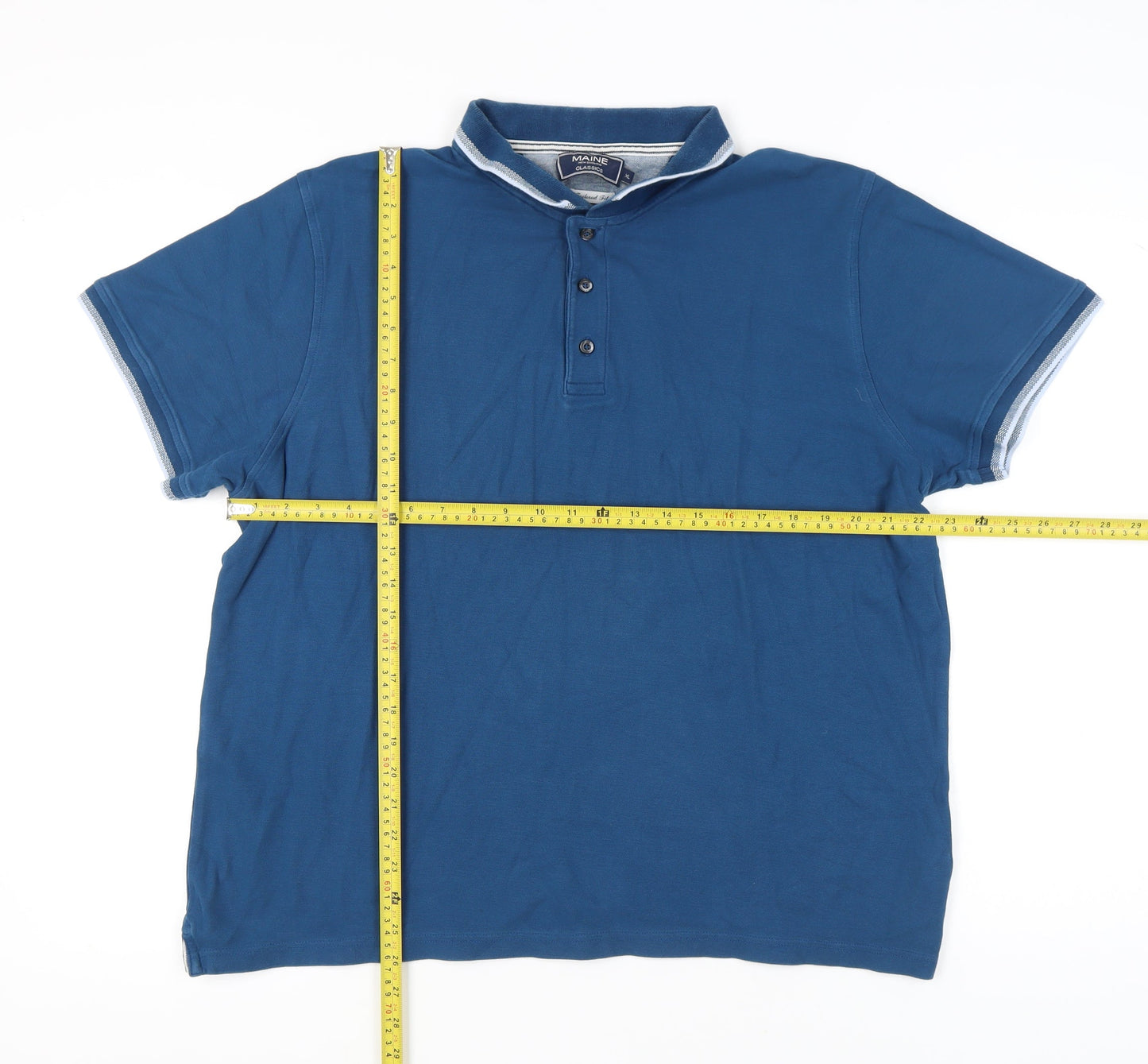 Maine New England Men's Blue Cotton Polo Shirt XL Tailored Fit