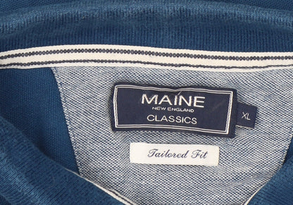 Maine New England Men's Blue Cotton Polo Shirt XL Tailored Fit