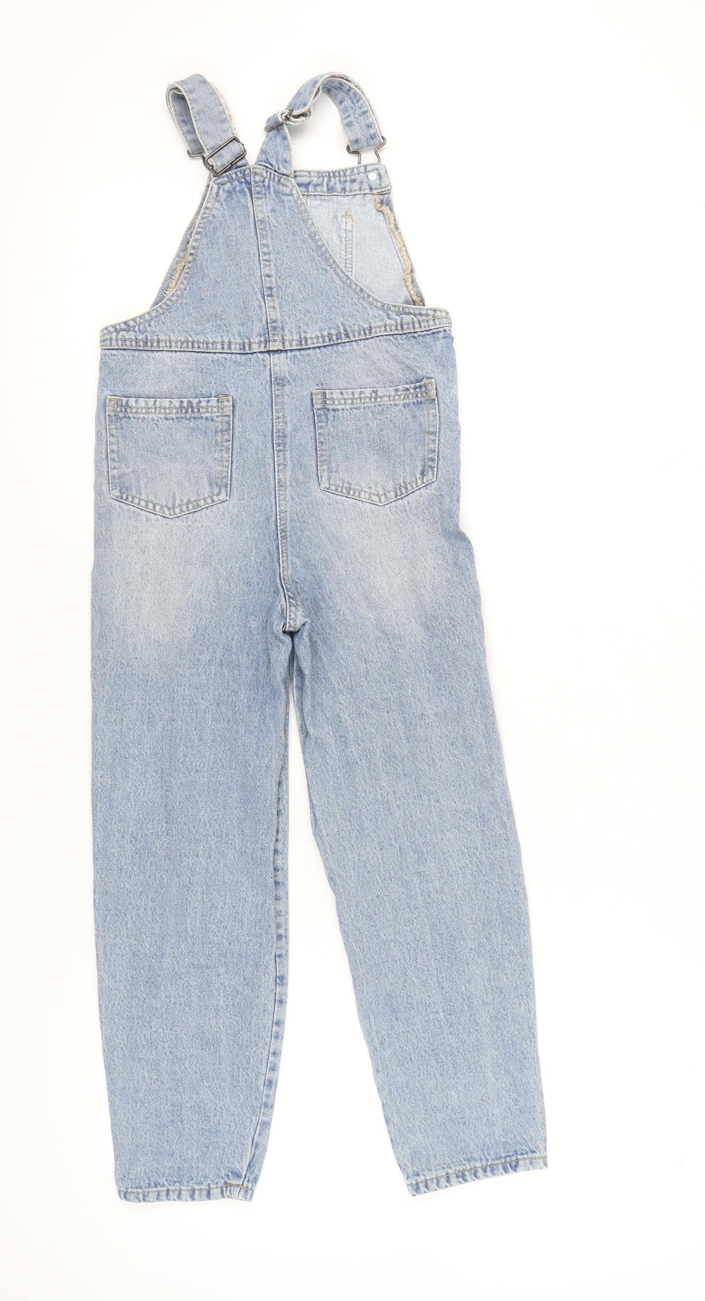 Little Kids Girls Blue Denim Dungarees Jeans 8-9Y Embroidered Floral