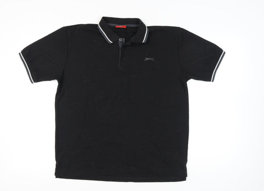 Slazenger Men’s Black Polo Shirt L Regular Fit Short Sleeve Sports