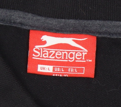 Slazenger Men’s Black Polo Shirt L Regular Fit Short Sleeve Sports