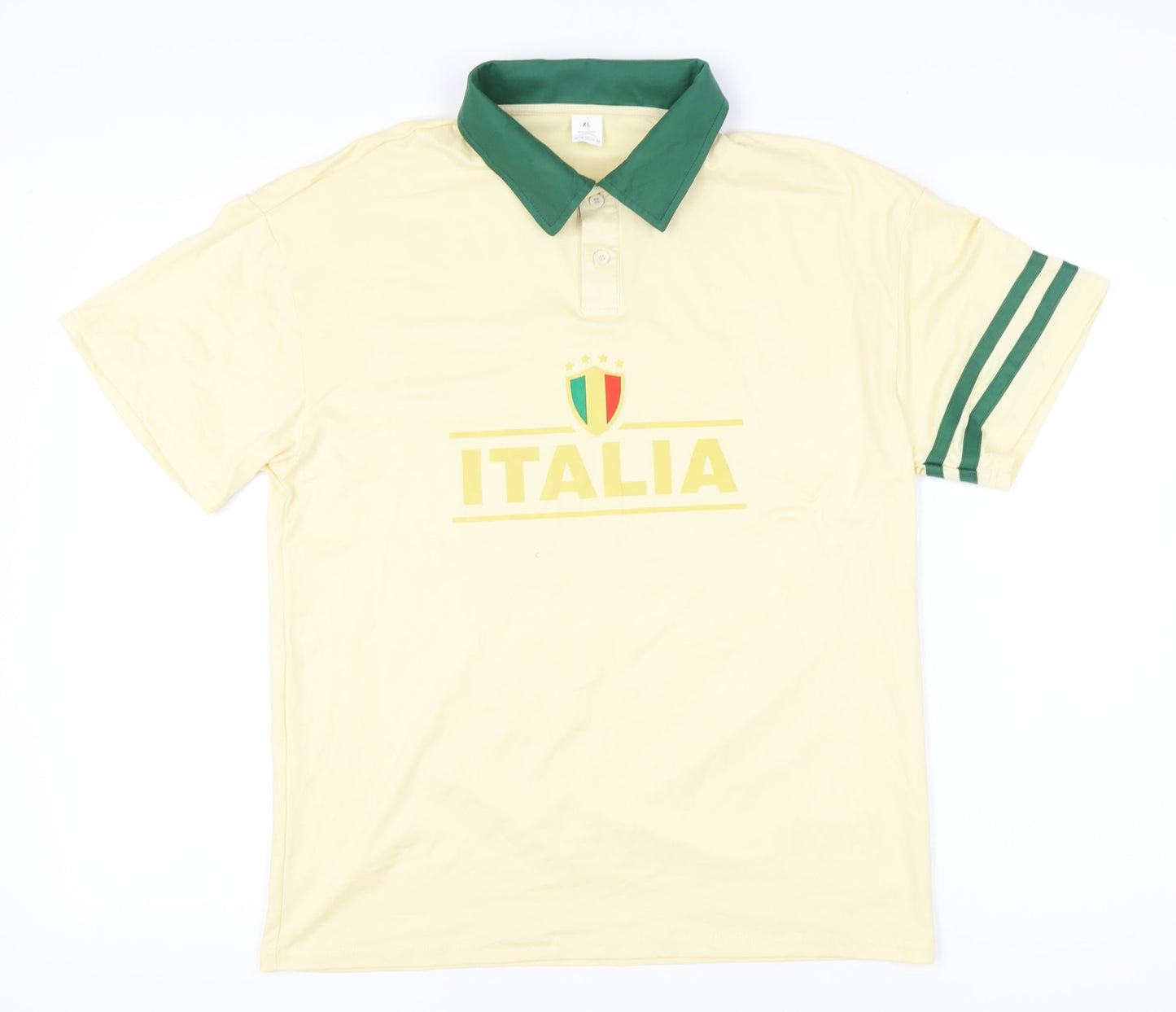Men’s Italia Polo Shirt XL Beige Green Collared Sportswear