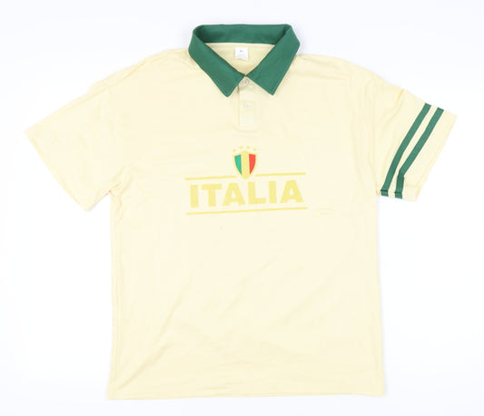 Men’s Italia Polo Shirt XL Beige Green Collared Sportswear