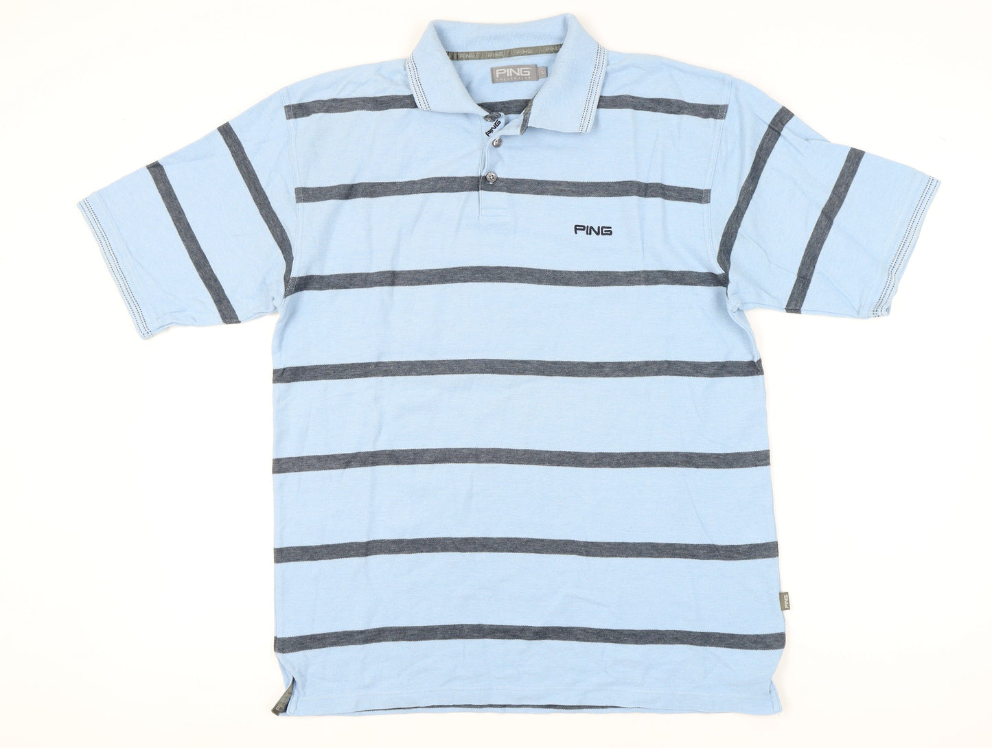 Ping Men’s Blue Striped Polo Shirt L Cotton Blend Golf Casual