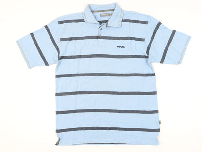 Ping Men’s Blue Striped Polo Shirt L Cotton Blend Golf Casual