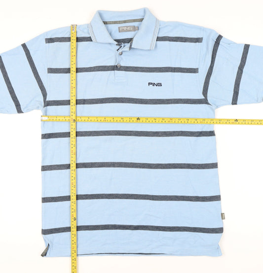 Ping Men’s Blue Striped Polo Shirt L Cotton Blend Golf Casual