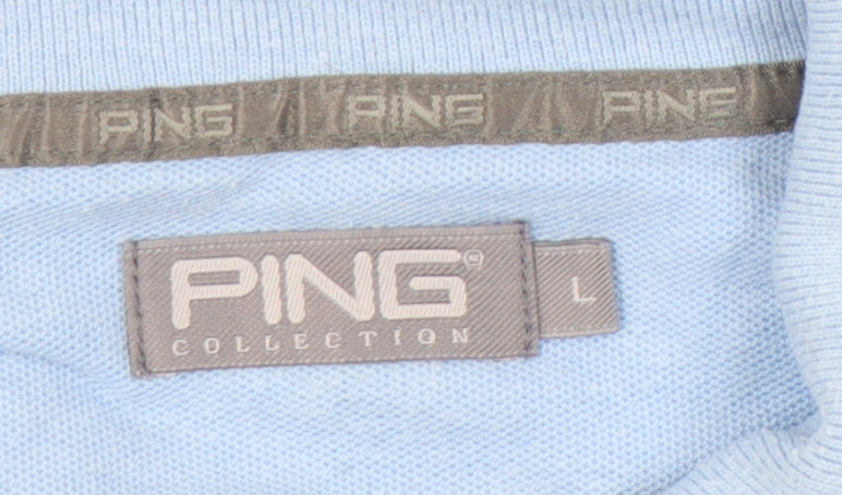 Ping Men’s Blue Striped Polo Shirt L Cotton Blend Golf Casual