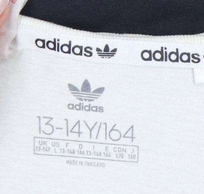 Adidas Boys White Grey Black T-Shirt 13-14 Years Colourblock Logo Top