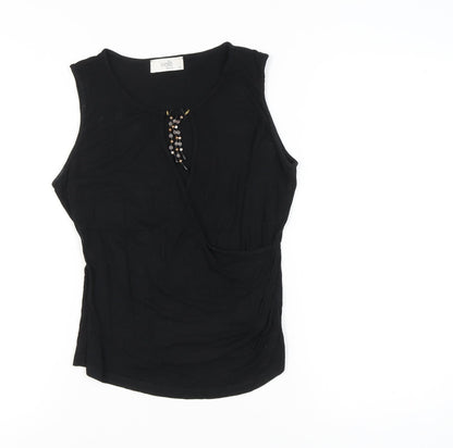 Wallis Petite Women’s Black Beaded Wrap Tank Top Size 14