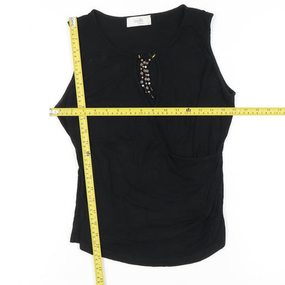 Wallis Petite Women’s Black Beaded Wrap Tank Top Size 14