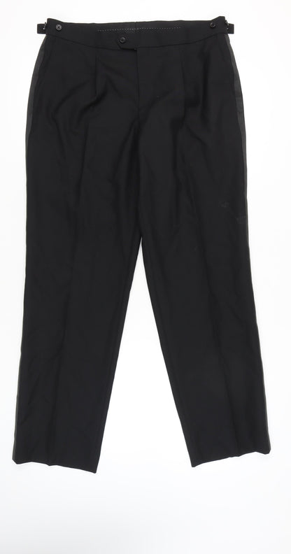 Brook Taverner Men’s Black 38U Wool Blend Dress Pants