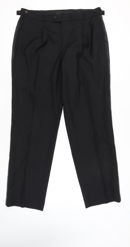Brook Taverner Men’s Black 38U Wool Blend Dress Pants