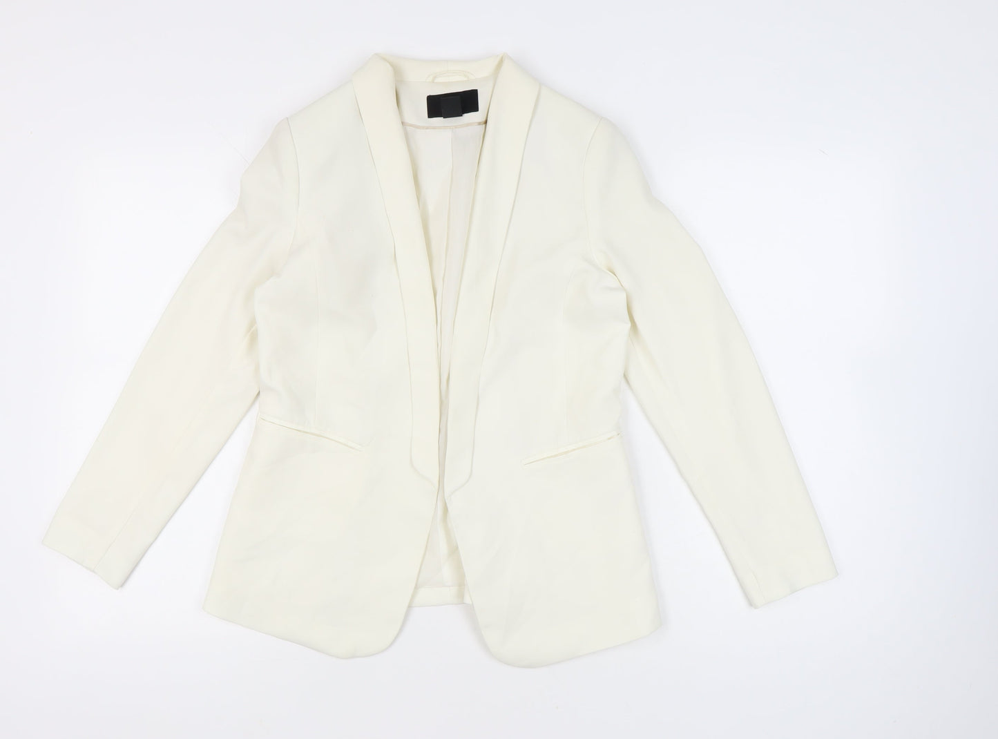 H&M Womens Ivory Shawl Collar Slim Fit Long Sleeve Blazer Jacket Size 10