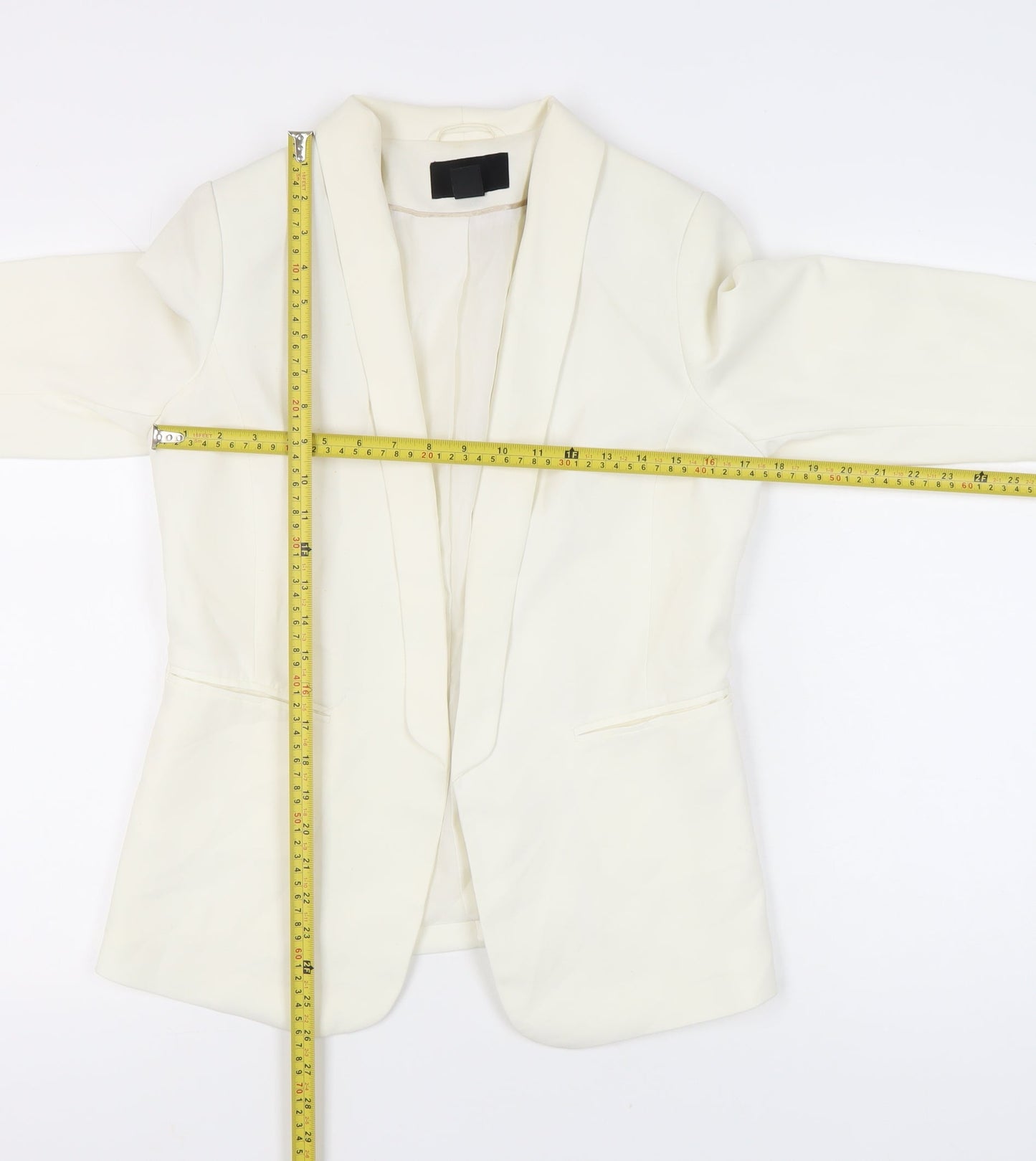 H&M Womens Ivory Shawl Collar Slim Fit Long Sleeve Blazer Jacket Size 10