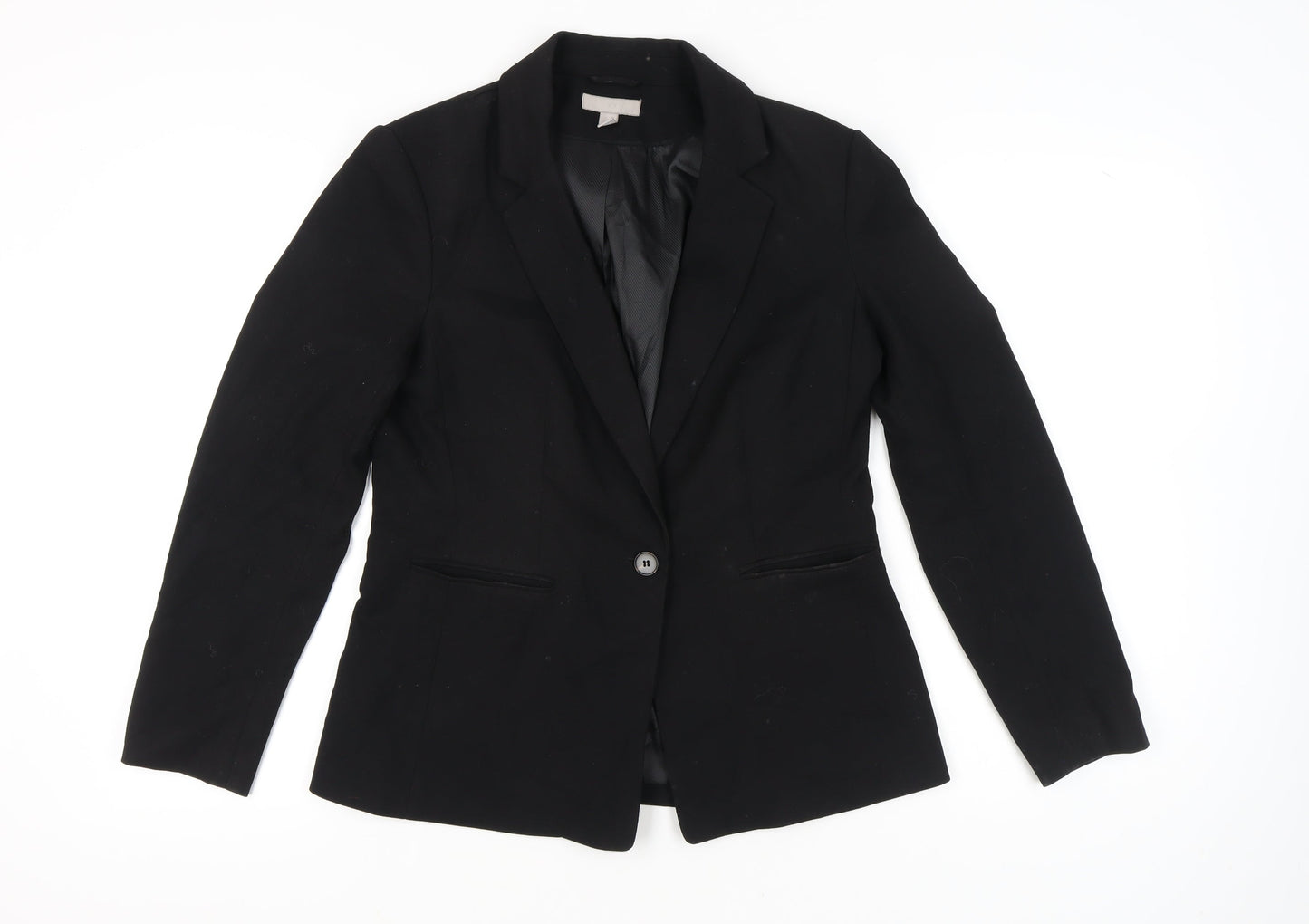 H&M Womens Black Blazer Jacket UK 14 Smart Workwear One Button