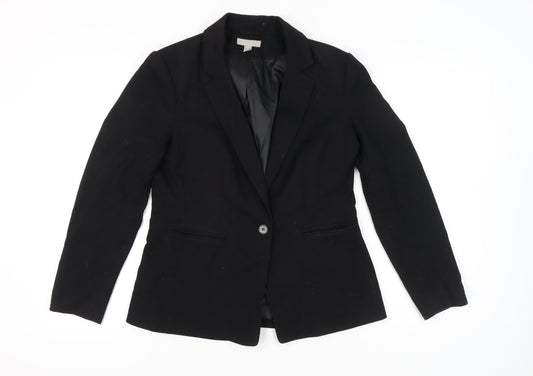 H&M Womens Black Blazer Jacket UK 14 Smart Workwear One Button