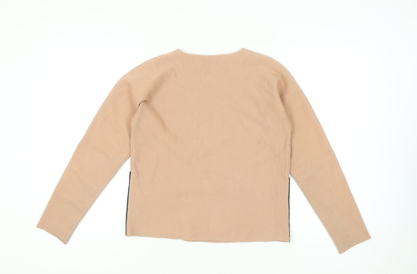 Essentiel Antwerp Women's Beige Pullover Jumper S Merino Wool Blend Leather Pockets