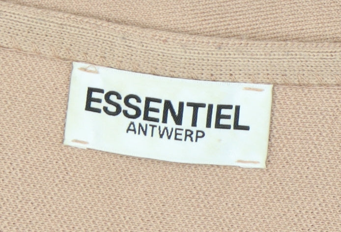 Essentiel Antwerp Women's Beige Pullover Jumper S Merino Wool Blend Leather Pockets