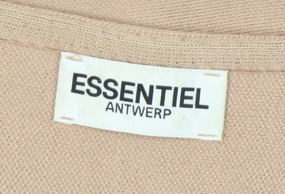 Essentiel Antwerp Women's Beige Pullover Jumper S Merino Wool Blend Leather Pockets