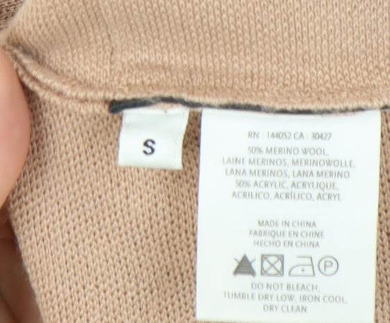 Essentiel Antwerp Women's Beige Pullover Jumper S Merino Wool Blend Leather Pockets