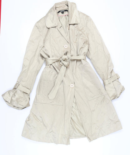 DKNY Womens Beige Trench Coat M Belted Classic Mid-Length