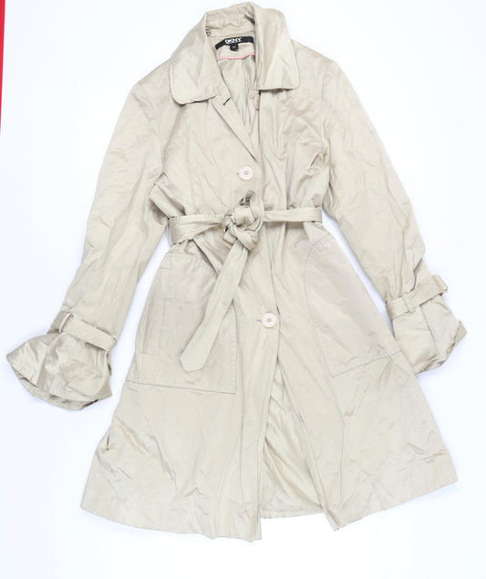 DKNY Womens Beige Trench Coat M Belted Classic Mid-Length