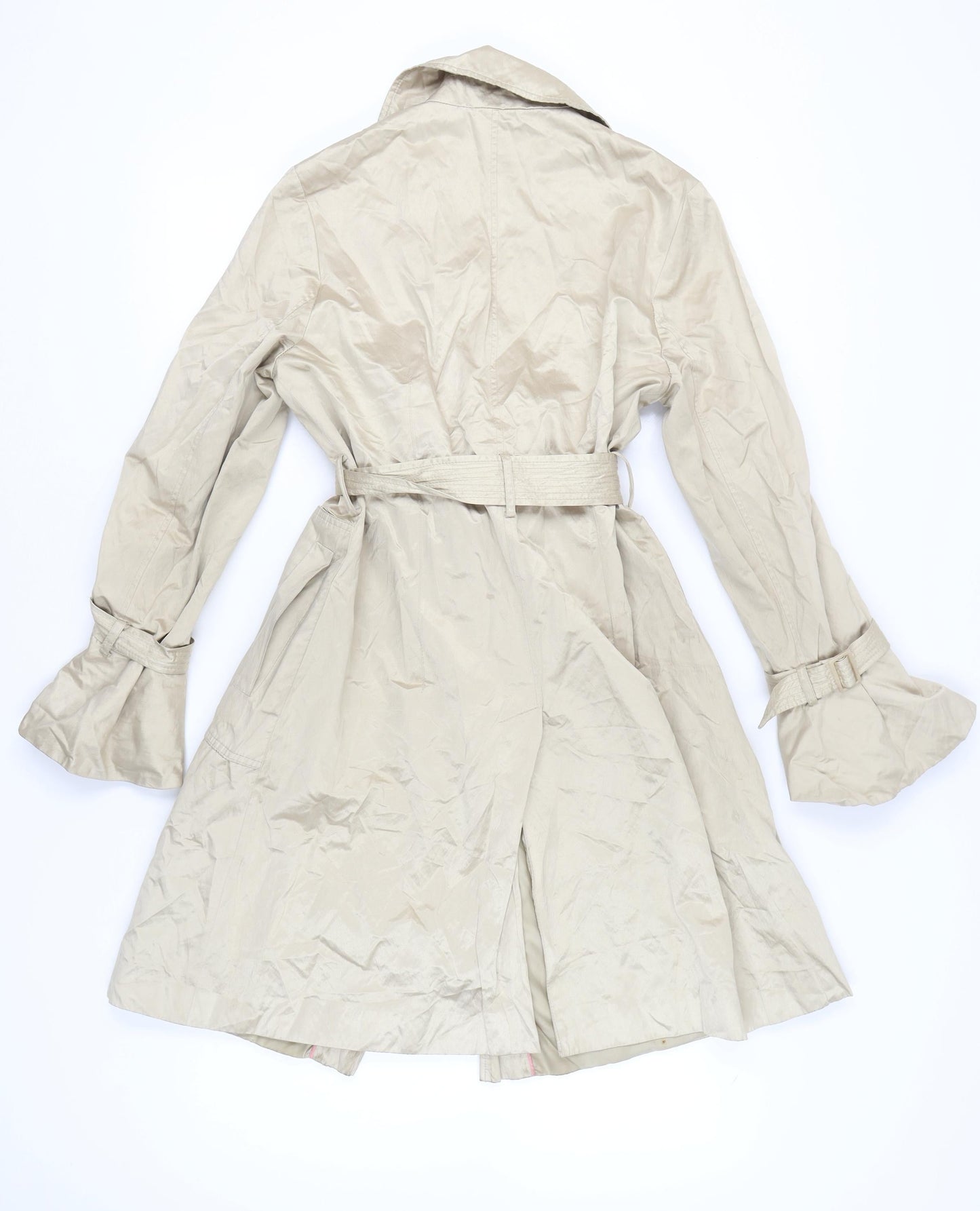 DKNY Womens Beige Trench Coat M Belted Classic Mid-Length