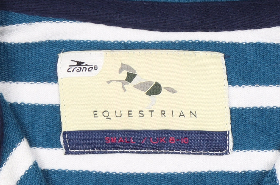 Crane Women’s Blue Striped Sweatshirt UK 10 Equestrian 1/2 Zip