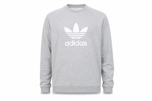 Front view of Adidas Men’s Grey Trefoil Crew Sweatshirt M Pullover Logo Sportswear