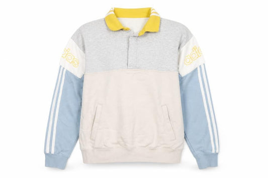 Front view of Adidas Women’s Colourblock Sweatshirt Small Grey Blue Beige Logo
