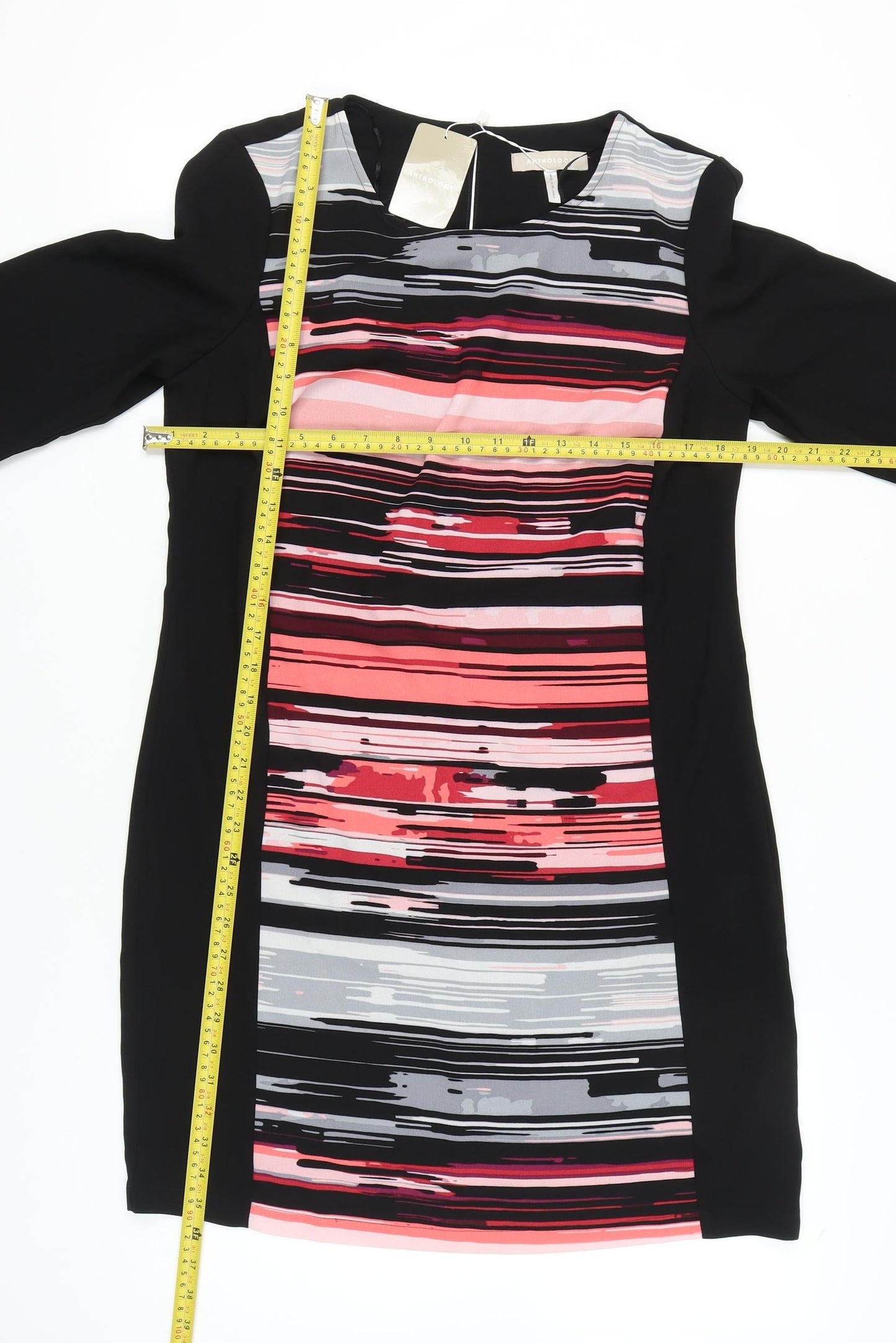 Anthology Womens Black Multicoloured Striped Sheath Dress Size 12