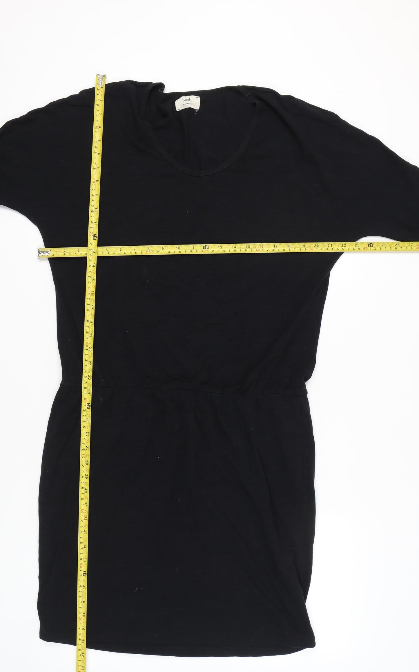 Hush Women Black XL T-Shirt Dress Scoop Neck Half Sleeve Cotton Blend