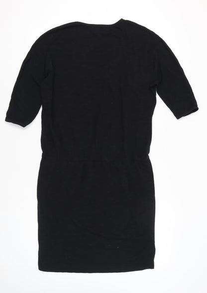 Hush Women Black XL T-Shirt Dress Scoop Neck Half Sleeve Cotton Blend
