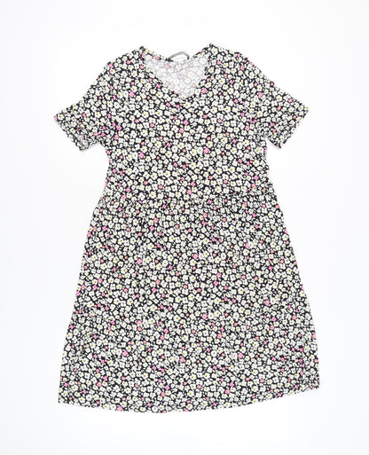 Marks and Spencer Women’s Black Floral V-Neck Skater Dress Size 10