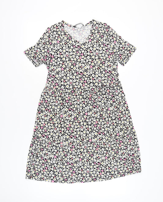 Marks and Spencer Women’s Black Floral V-Neck Skater Dress Size 10