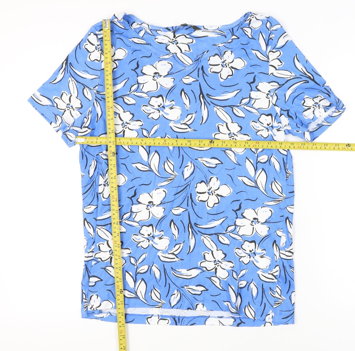 Bonmarché Women’s Blue Floral Cotton Short Sleeve T-Shirt Size 18