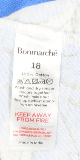 Bonmarché Women’s Blue Floral Cotton Short Sleeve T-Shirt Size 18